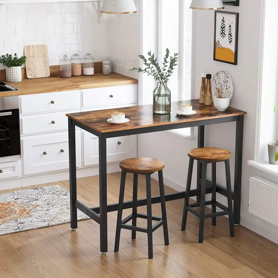 Parya Home - Stabiele Bartafel - Metaal/Spaanplaat - Bruin/Zwart