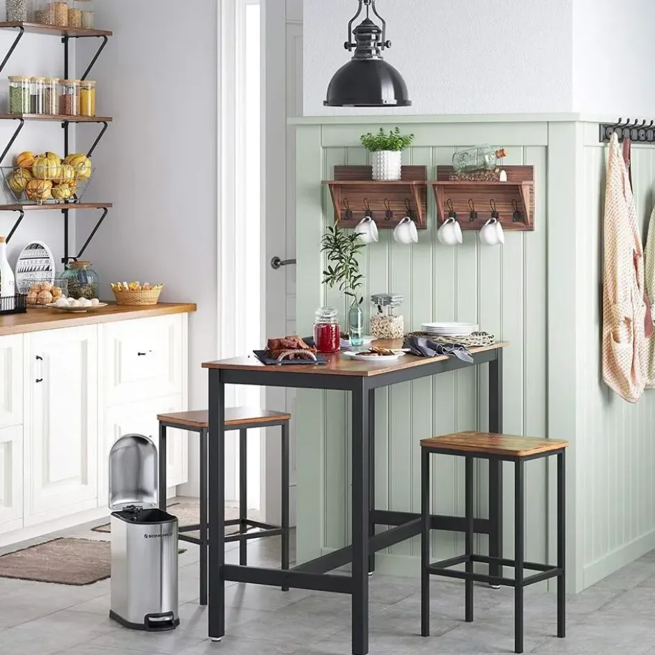 Parya Home - Stabiele Bartafel - Metaal/Spaanplaat - Bruin/Zwart