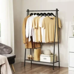 Parya Home Stalen kledingrek met kledingstang - zwart
