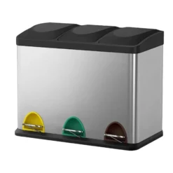 Parya Home - Vuilnisbak - Met binnenemmer - 3 compartimenten - 3x 15L - Zilver
