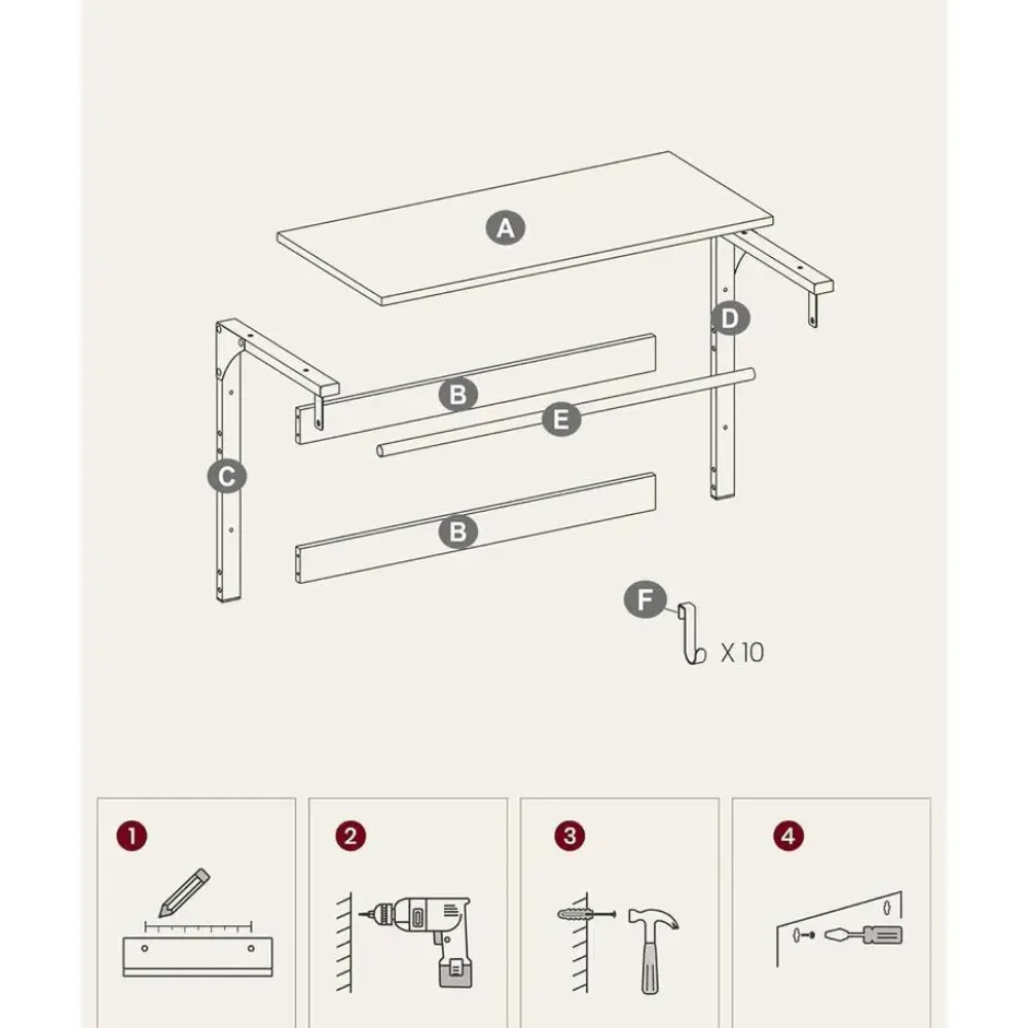 Parya Home Wandkapstok met Plank – wandplank met 10 haken