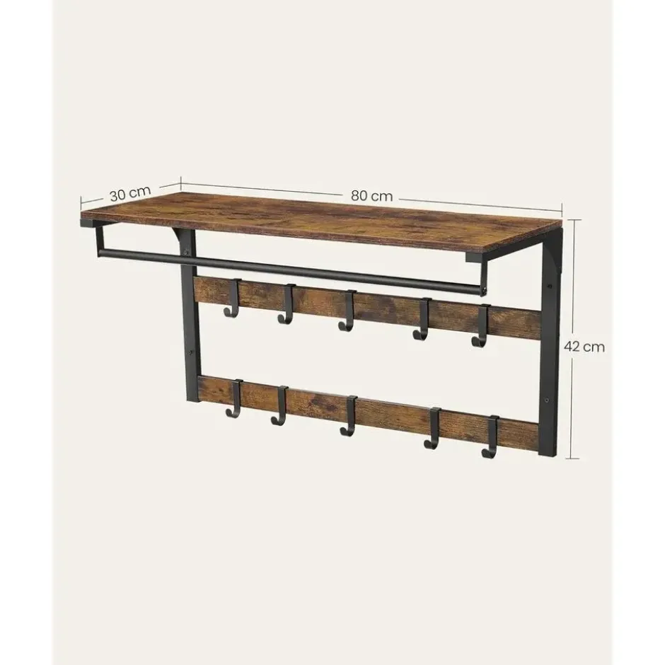 Parya Home Wandkapstok met Plank – wandplank met 10 haken