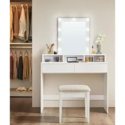 Parya Home - Witte Kaptafel- 2 lades en 3 open vakken - Wit