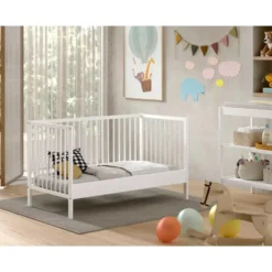 Peuterbed Dino 70x140cm - verstelbaar - wit dennenhout