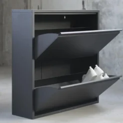Pippen industrieel schoenenkast 2 vakken zwart metaal - 22,5x75x77,5 cm