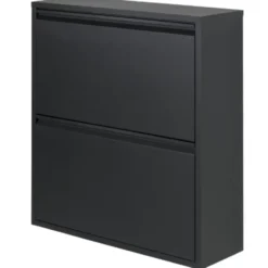 Pippen industrieel schoenenkast 2 vakken zwart metaal - 22,5x75x77,5 cm