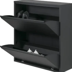 Pippen industrieel schoenenkast 2 vakken zwart metaal - 22,5x75x77,5 cm