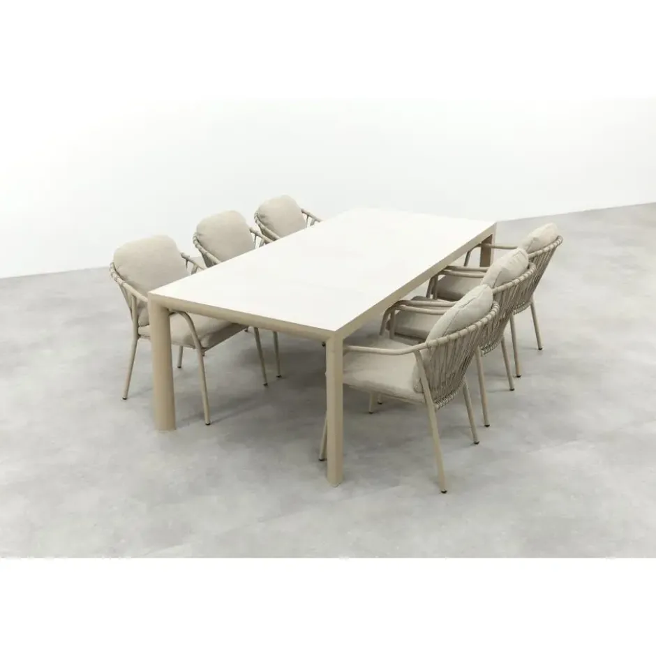 Pisa/Kings rope tuinset voor 6 personen 220x100 cm. - Latte