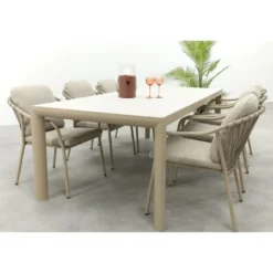 Pisa/Kings rope tuinset voor 6 personen 220x100 cm. - Latte