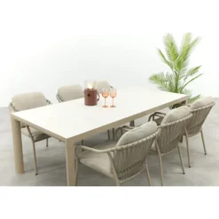 Pisa/Kings rope tuinset voor 6 personen 220x100 cm. - Latte