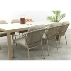 Pisa/Kings rope tuinset voor 6 personen 220x100 cm. - Latte