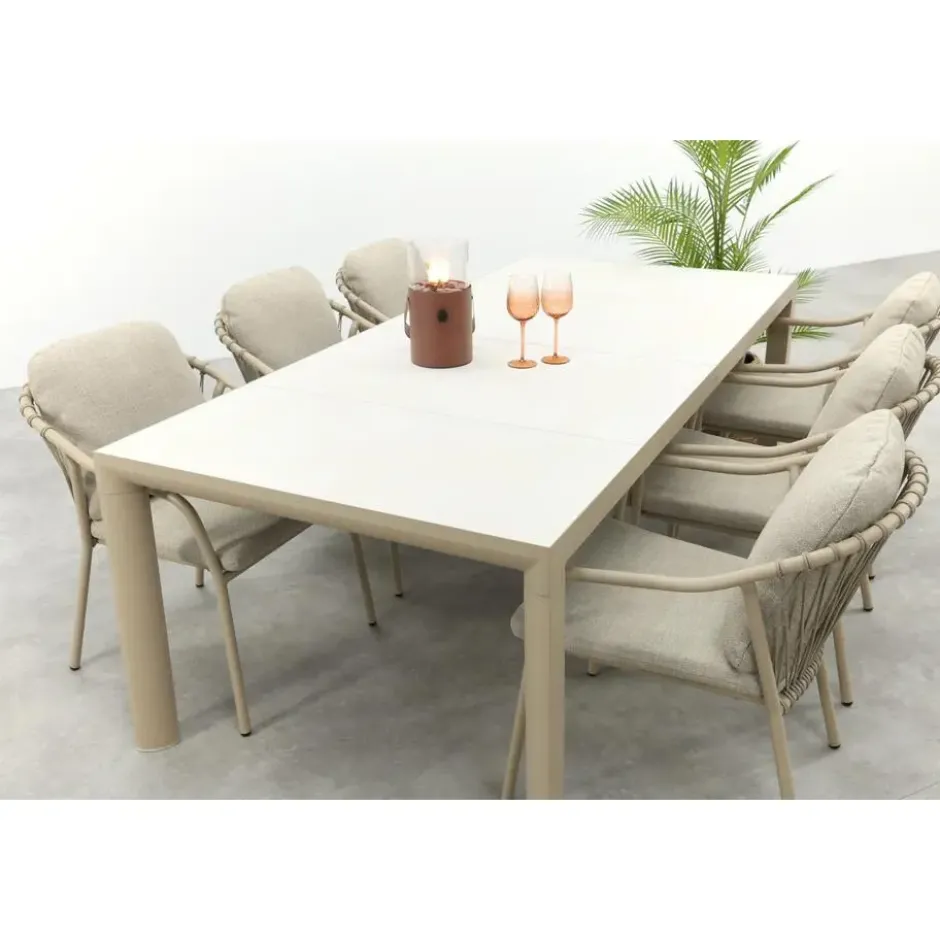 Pisa/Kings rope tuinset voor 6 personen 220x100 cm. - Latte
