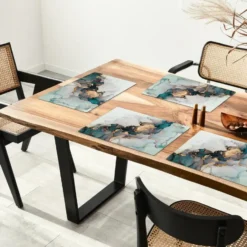 Placemat 6 stuks 45x30 cm Blauw - Marmer - Goud