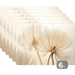Placemat 6 stuks 45x30 cm Bloemen - Beige - Natuur