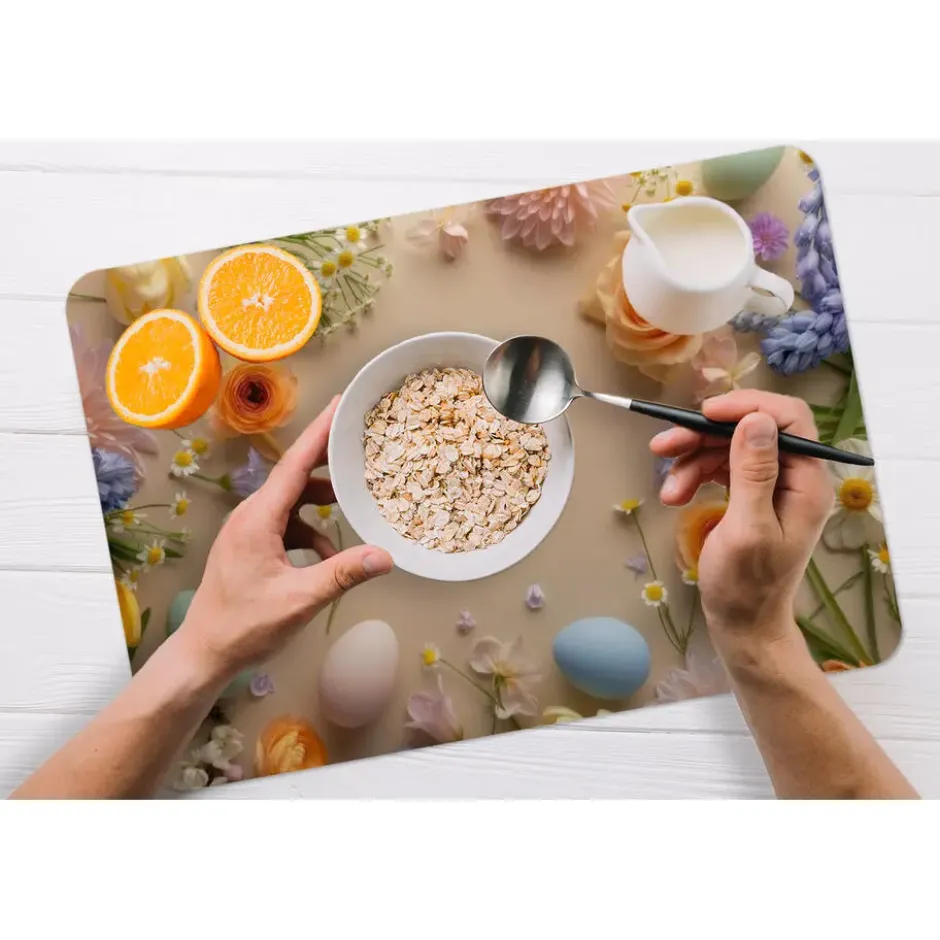 Placemat 6 stuks 45x30 cm Bloemen - Pastelkleuren - Paaseieren - Taupe
