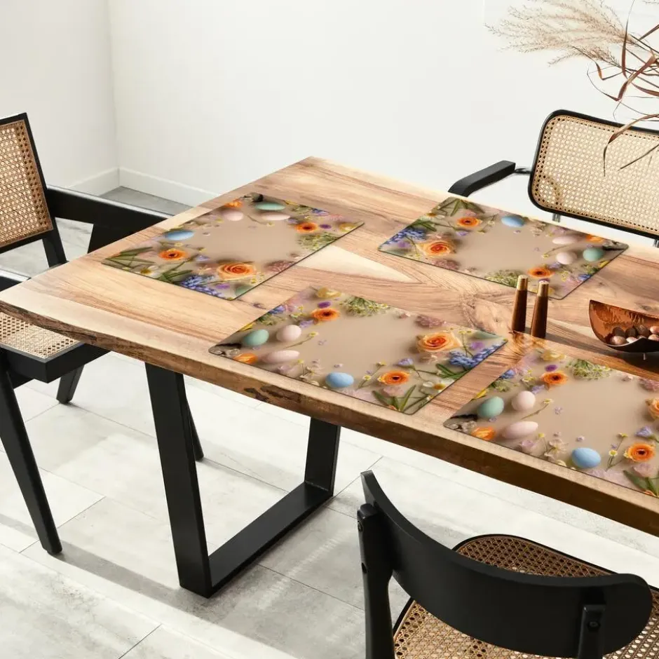 Placemat 6 stuks 45x30 cm Bloemen - Pastelkleuren - Paaseieren - Taupe