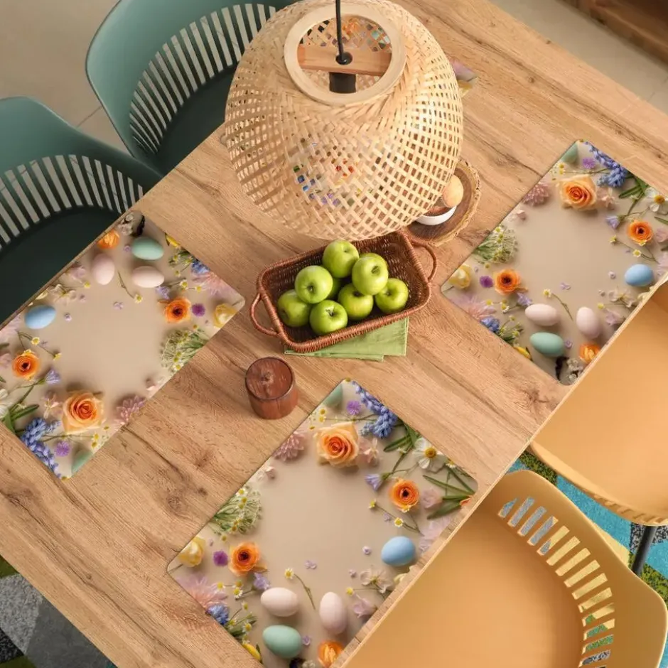 Placemat 6 stuks 45x30 cm Bloemen - Pastelkleuren - Paaseieren - Taupe