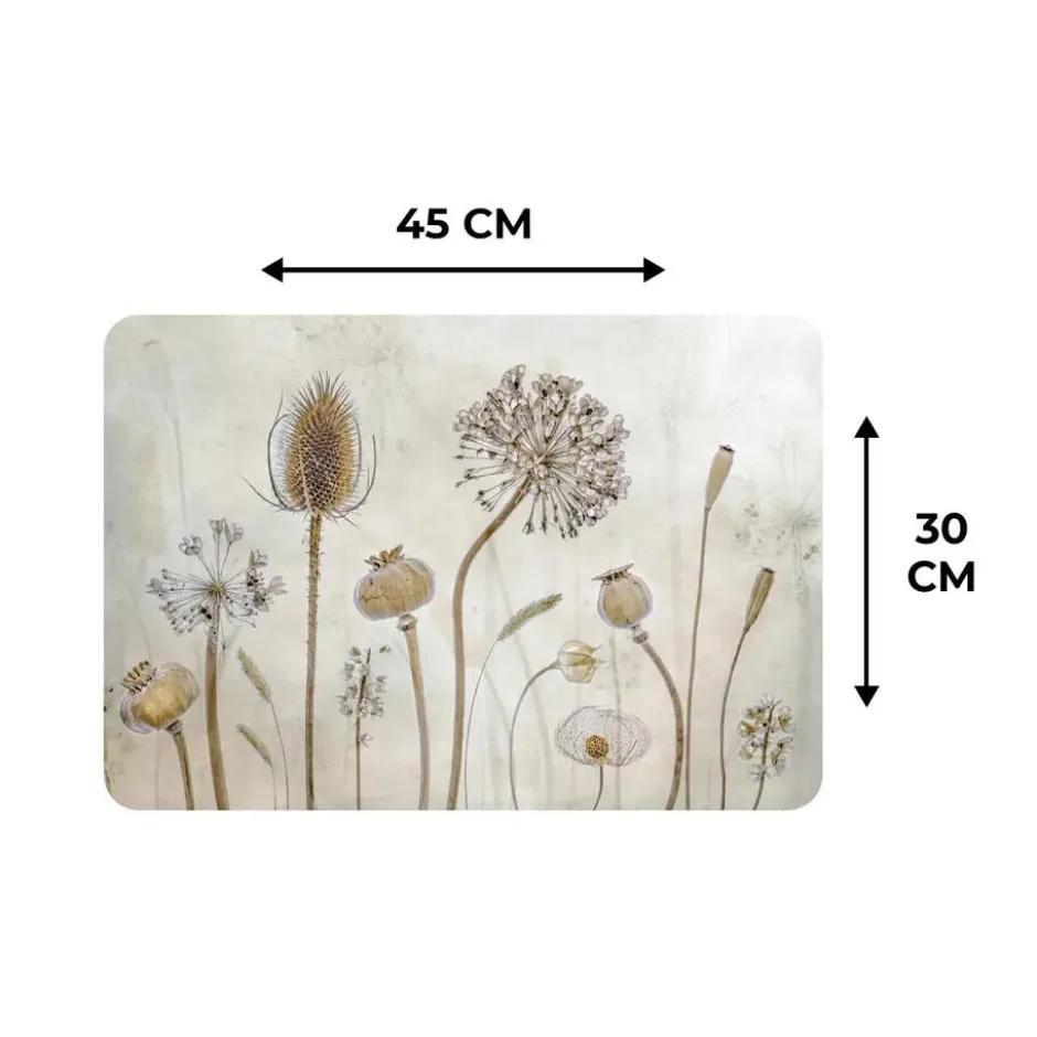 Placemat 6 stuks 45x30 cm Bloemen - Waterverf - Stilleven - Bruin - Vintage