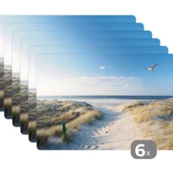 Placemat 6 stuks 45x30 cm Duin - Meeuw - Strand - Zee - Zon