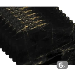 Placemat 6 stuks 45x30 cm Marmer look - Luxe - Zwart - Goud