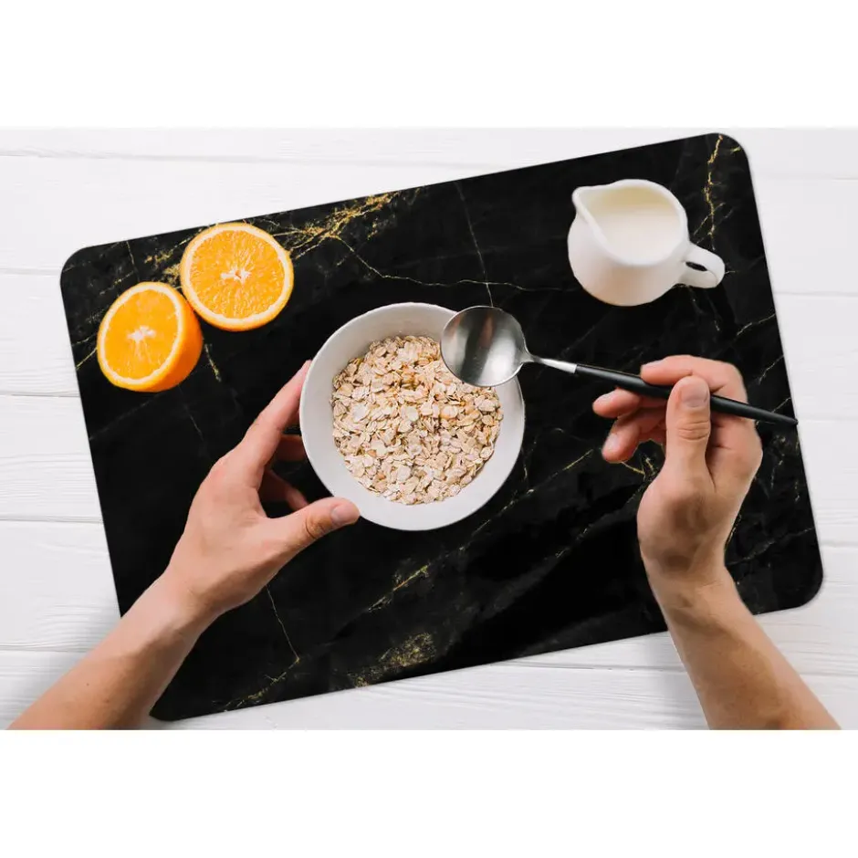 Placemat 6 stuks 45x30 cm Marmer look - Luxe - Zwart - Goud