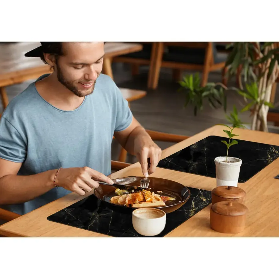 Placemat 6 stuks 45x30 cm Marmer look - Luxe - Zwart - Goud