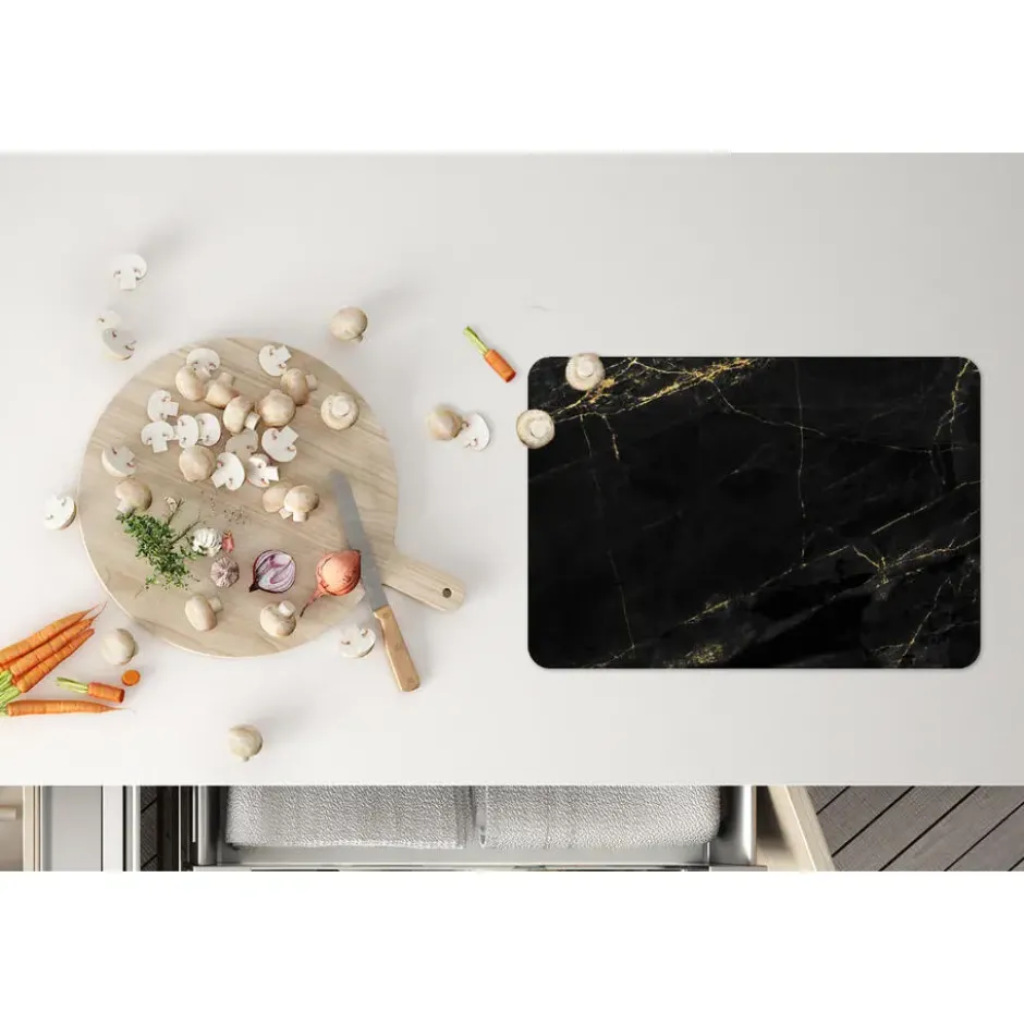 Placemat 6 stuks 45x30 cm Marmer look - Luxe - Zwart - Goud