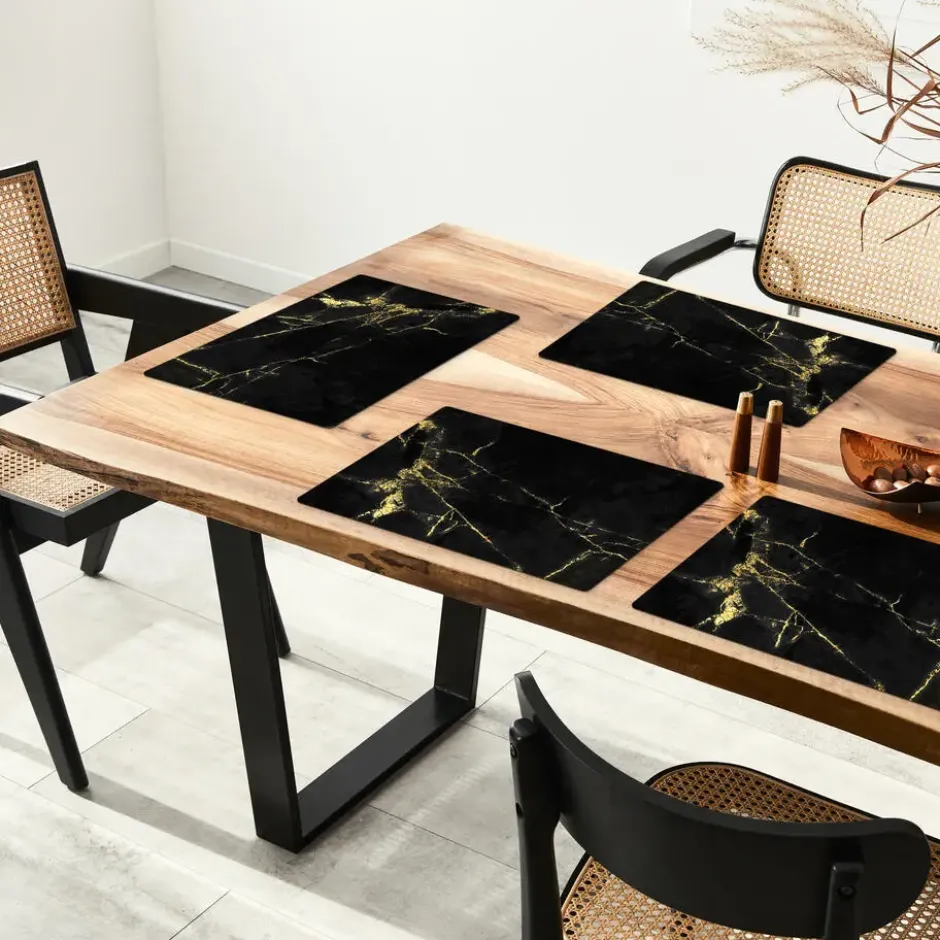 Placemat 6 stuks 45x30 cm Marmer - Zwart - Goud - Luxe