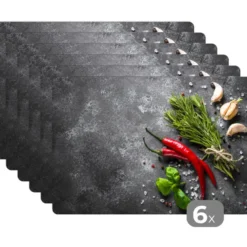 Placemat 6 stuks 45x30 cm Peper - Kruiden - Specerijen - Beton