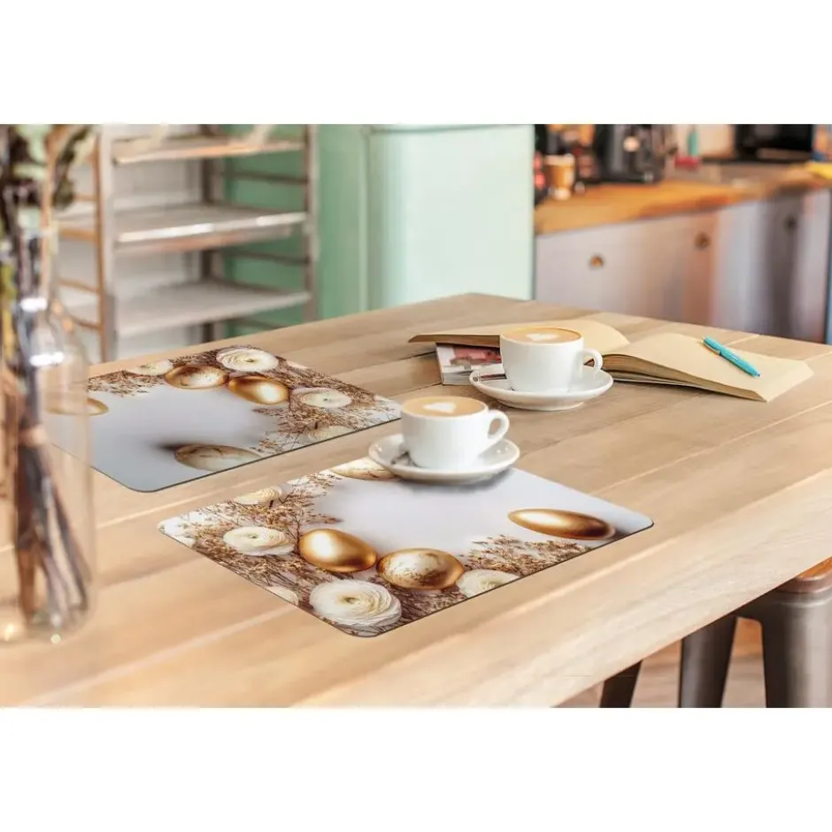 Placemat 6 stuks 45x30 cm Rozen - Paaseieren - Droogbloemen - Goud