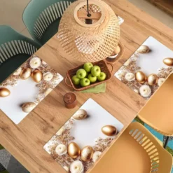Placemat 6 stuks 45x30 cm Rozen - Paaseieren - Droogbloemen - Goud