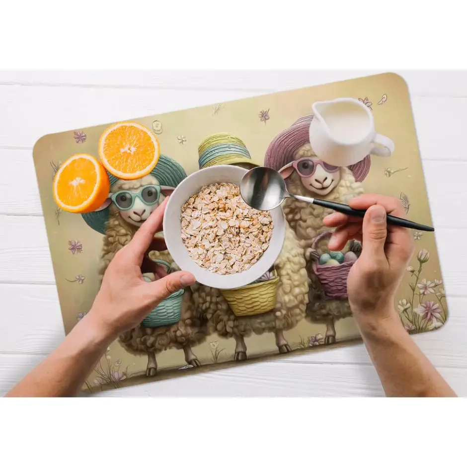 Placemat 6 stuks 45x30 cm Schaapjes - Eieren - Bloemen - Pasen