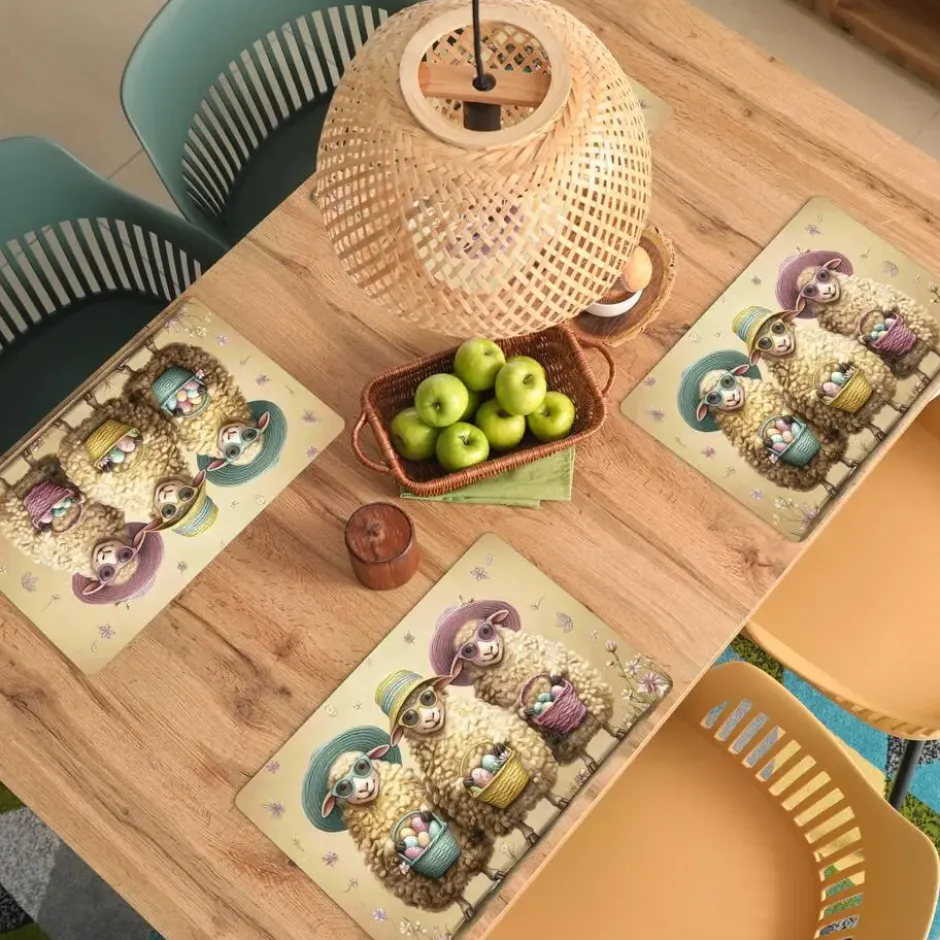 Placemat 6 stuks 45x30 cm Schaapjes - Eieren - Bloemen - Pasen