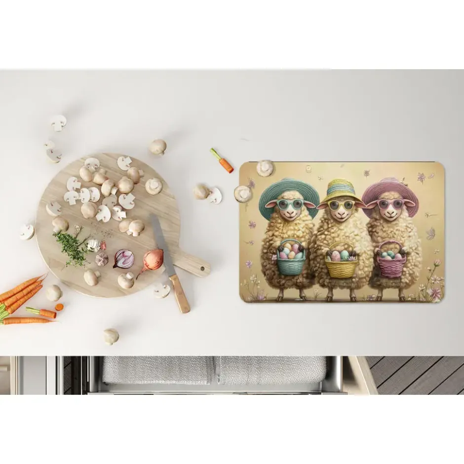 Placemat 6 stuks 45x30 cm Schaapjes - Eieren - Bloemen - Pasen