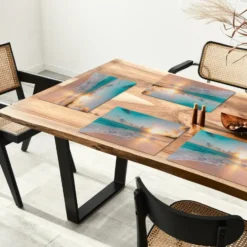 Placemat 6 stuks 45x30 cm Zonsondergang - Strand - Zee - Zomer - Blauw