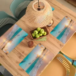Placemat 6 stuks 45x30 cm Zonsondergang - Strand - Zee - Zomer - Blauw