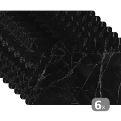 Placemat 6 stuks 45x30 cm Zwart - Marmer