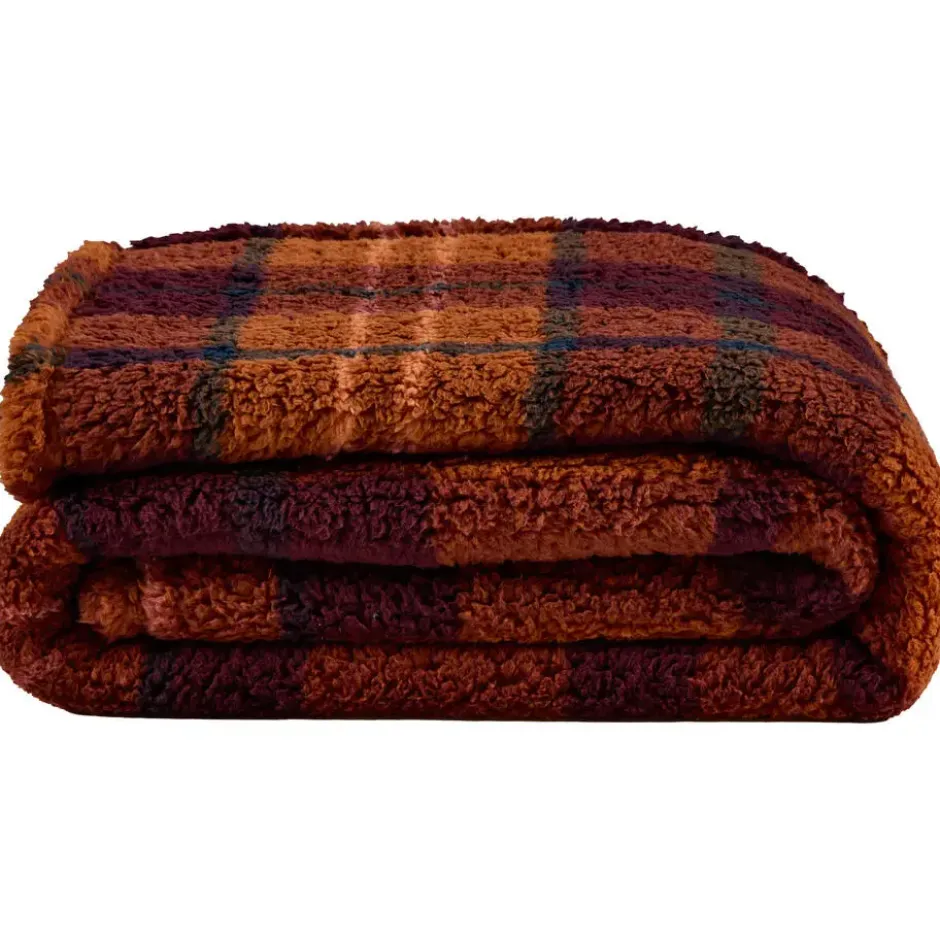 Plaid Teddy - bruin/bordeaux - 150x200 cm
