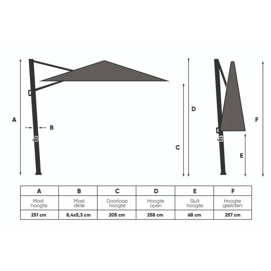 Platinum Nexus T2 zweefparasol Premium 3x3 –Champagne–sandstone frame