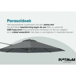 Platinum Voyager ronde zweefparasol T1 3 m. - Light Grey + voet + hoes