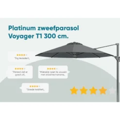 Platinum Voyager ronde zweefparasol T1 3 m. - Light Grey + voet + hoes