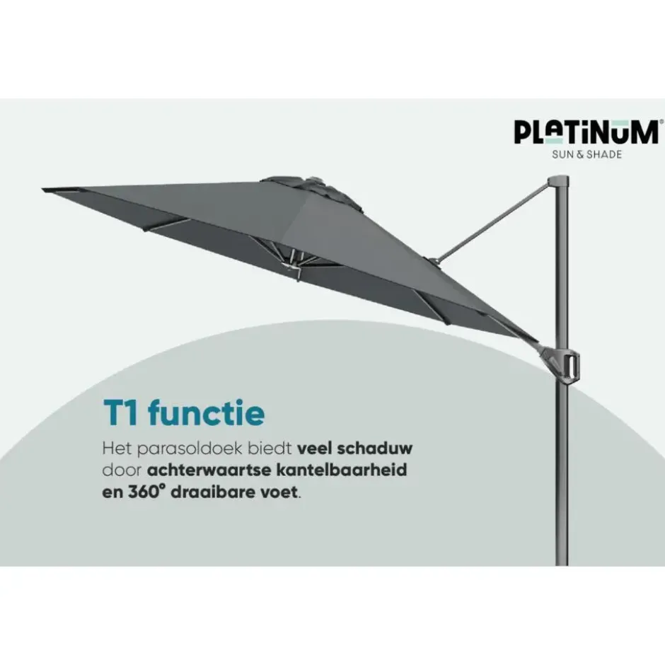 Platinum Voyager ronde zweefparasol T1 3 m. - Antraciet + voet en hoes