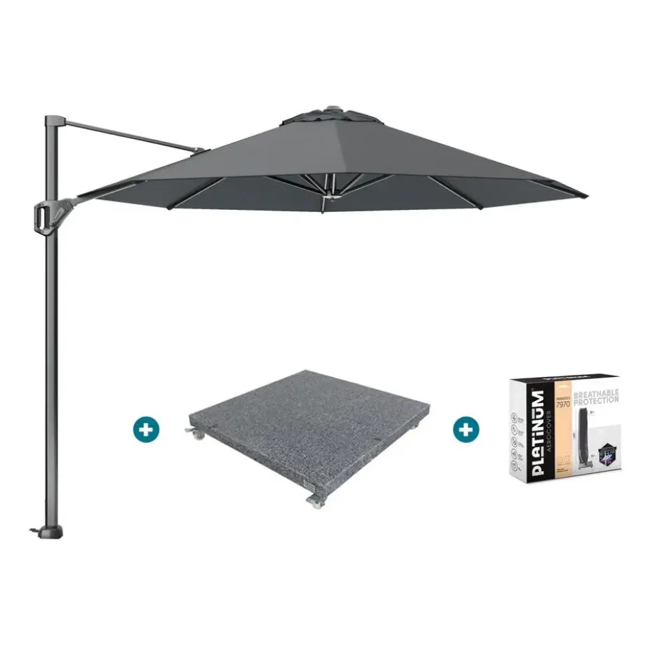 Platinum Voyager ronde zweefparasol T1 3 m. - Antraciet + voet en hoes