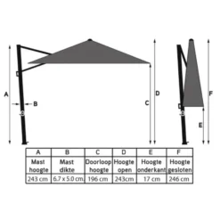 Platinum Voyager ronde zweefparasol T1 3 m. - Antraciet + voet en hoes