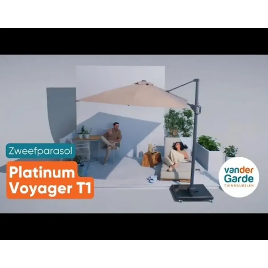 Platinum Voyager zweefparasol T1 3x2 m. - Antraciet met voet en hoes