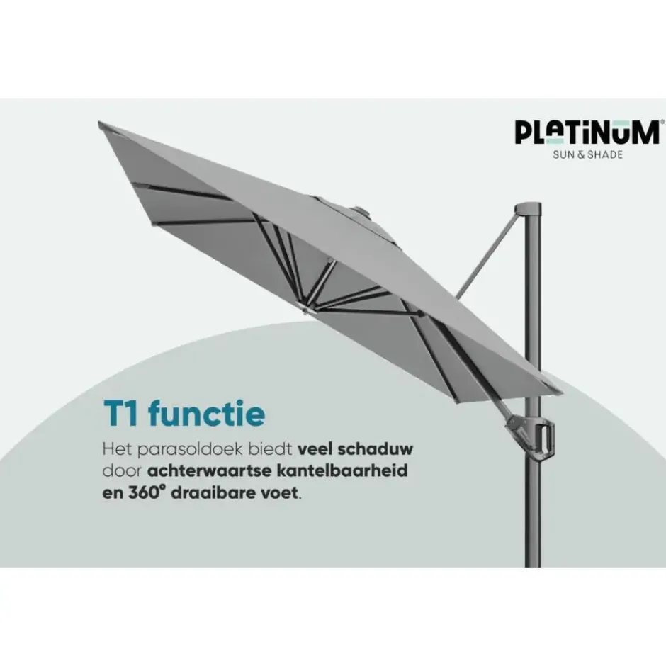 Platinum Voyager zweefparasol T1 3x2 m. - Antraciet met voet en hoes