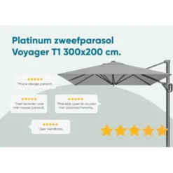 Platinum Voyager zweefparasol T1 3x2 m. - Antraciet met voet en hoes