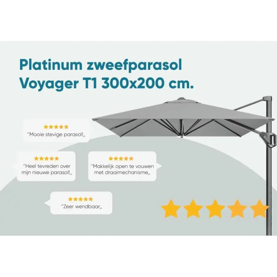 Platinum Voyager zweefparasol T1 3x2 m. - Antraciet met voet en hoes