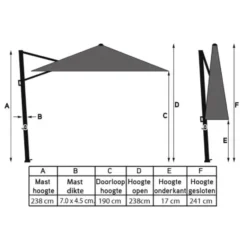 Platinum Voyager zweefparasol T1 3x2 m. - Antraciet met voet en hoes