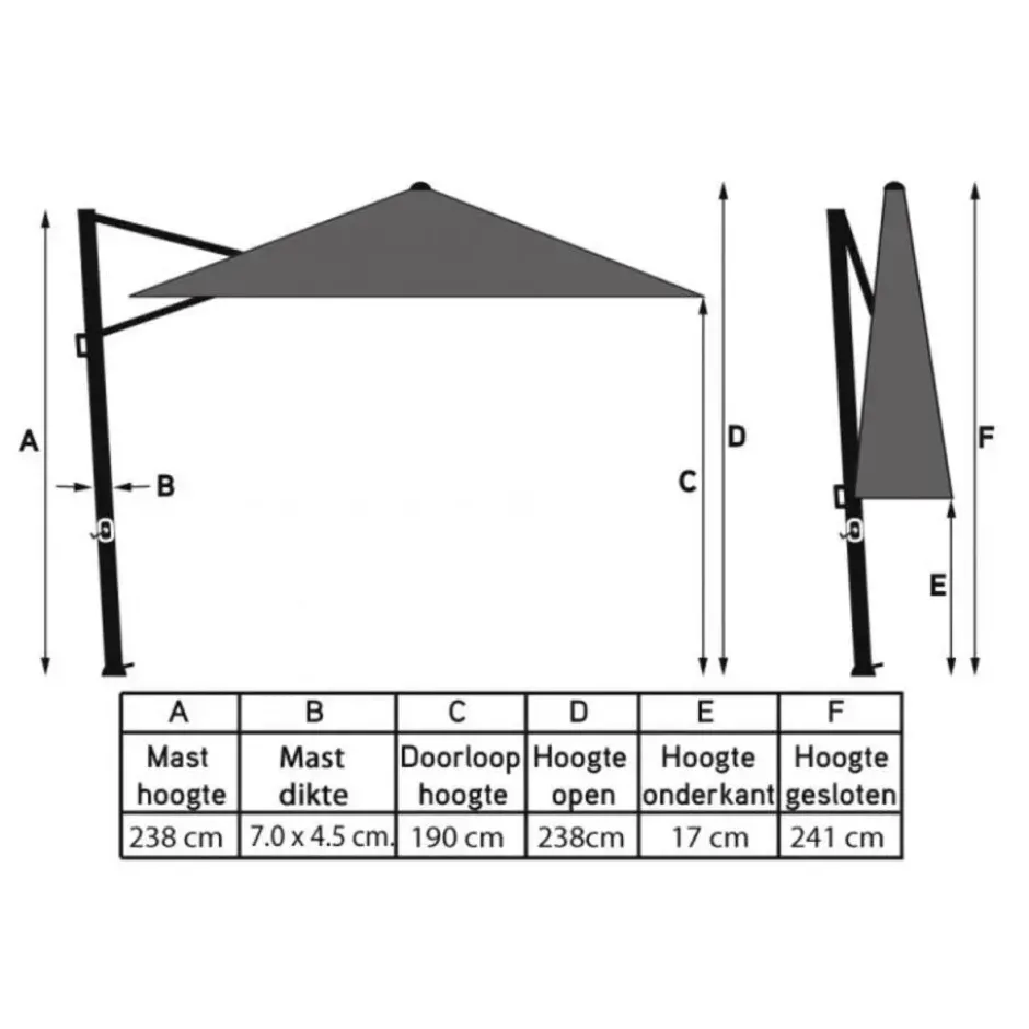 Platinum Voyager zweefparasol T1 3x2 m. - Antraciet met voet en hoes